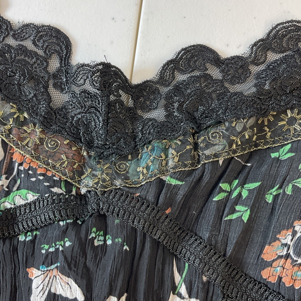 Vtg Finesse Y2K Babydoll Tank Top S Fairy Grunge Floral Coquette Lace Pleated - Picture 4 of 10